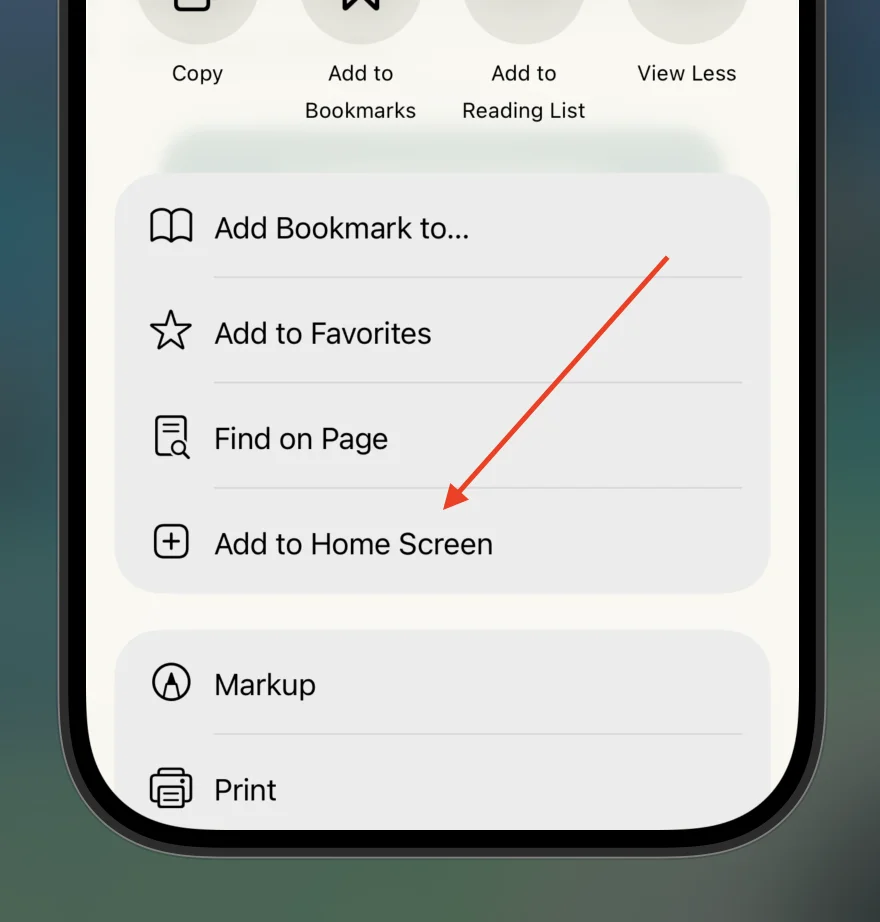 Select Add to Home Screen